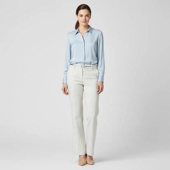 Ann Taylor Pants - Ann Taylor Women's White Vertical Striped Linen-Blend Straight Leg Pants Size 6
